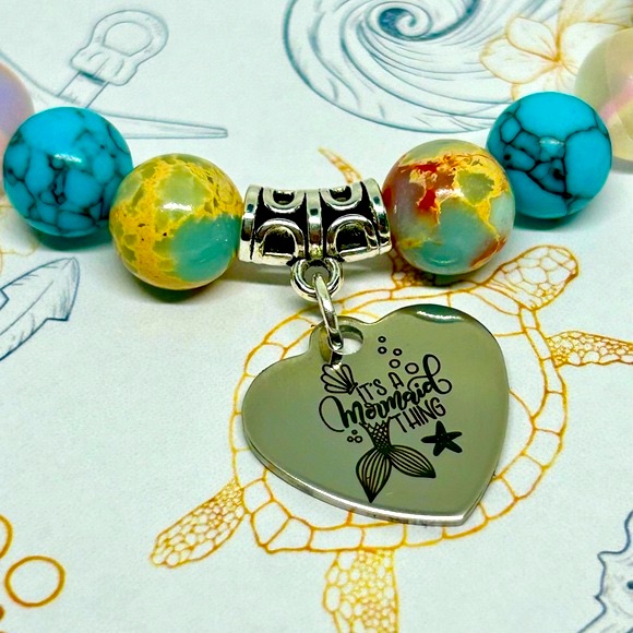 Handmade Mermaid Charm Bracelet With Aurora Crystals & Sea Sediment Stones!
